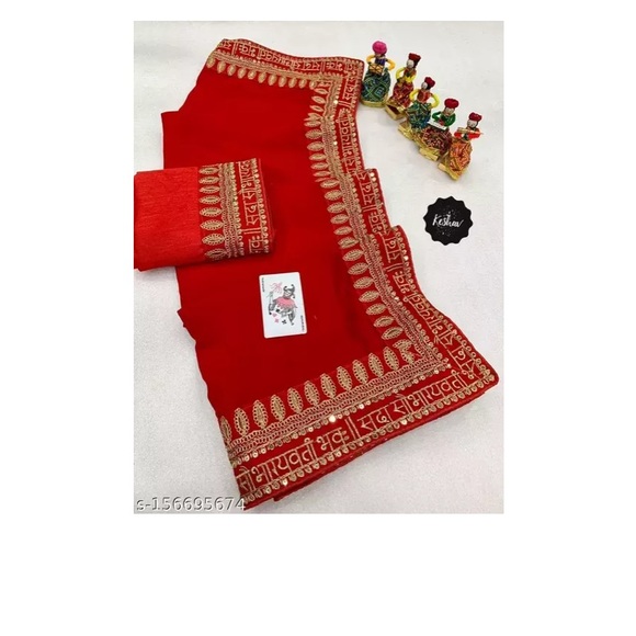 Beautiful border heighlied pure chiffon saree - Picture 4 of 5